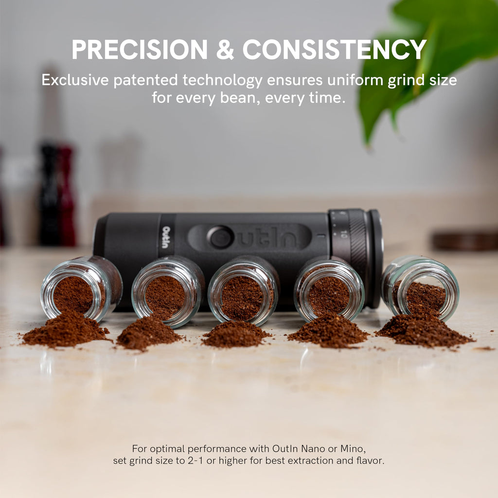 Fino Elektrische Kaffeemühle mit Kegelmahlwerk Tundra Brown für Espresso Filterkaffee French Press