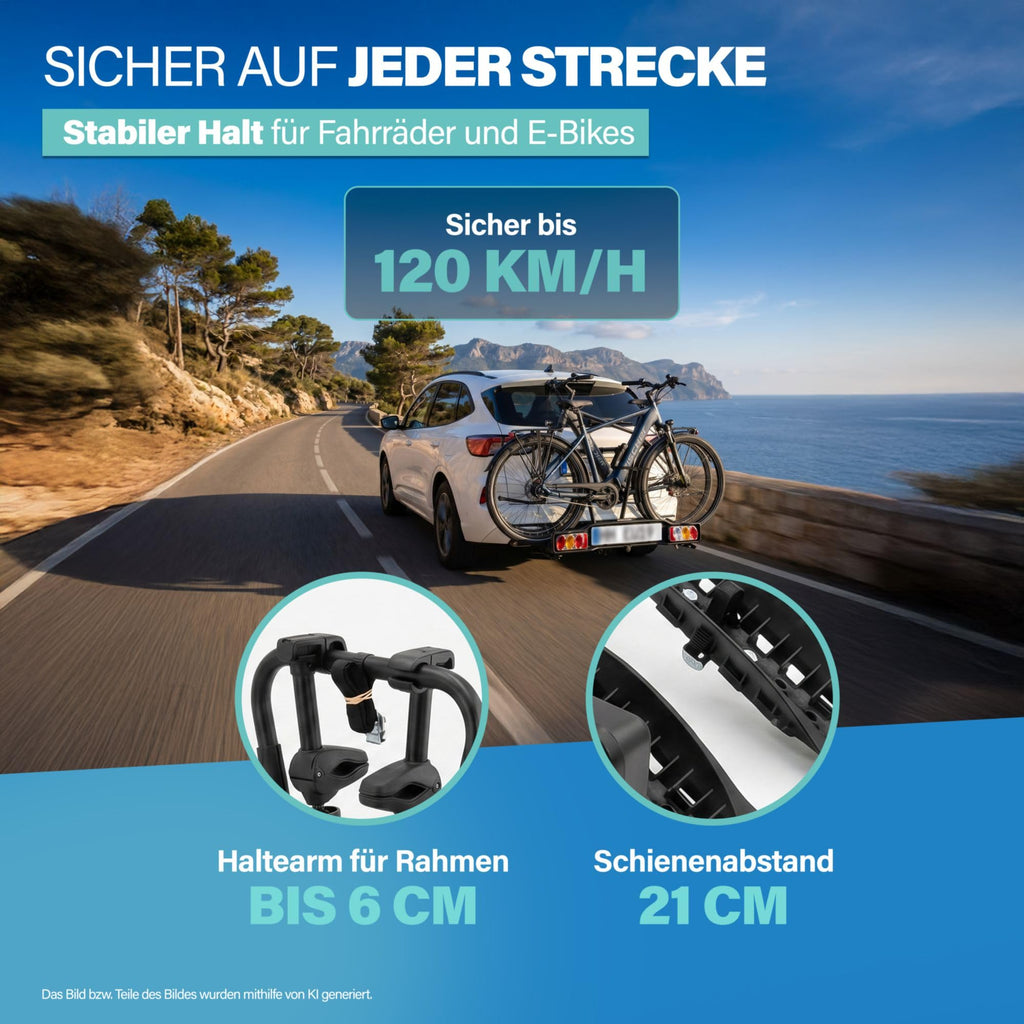 Kupplungsfahrradträger SmartLine Black für 2 Fahrräder bis 50 kg für Anhängerkupplung abklappbar Rahmenschutz