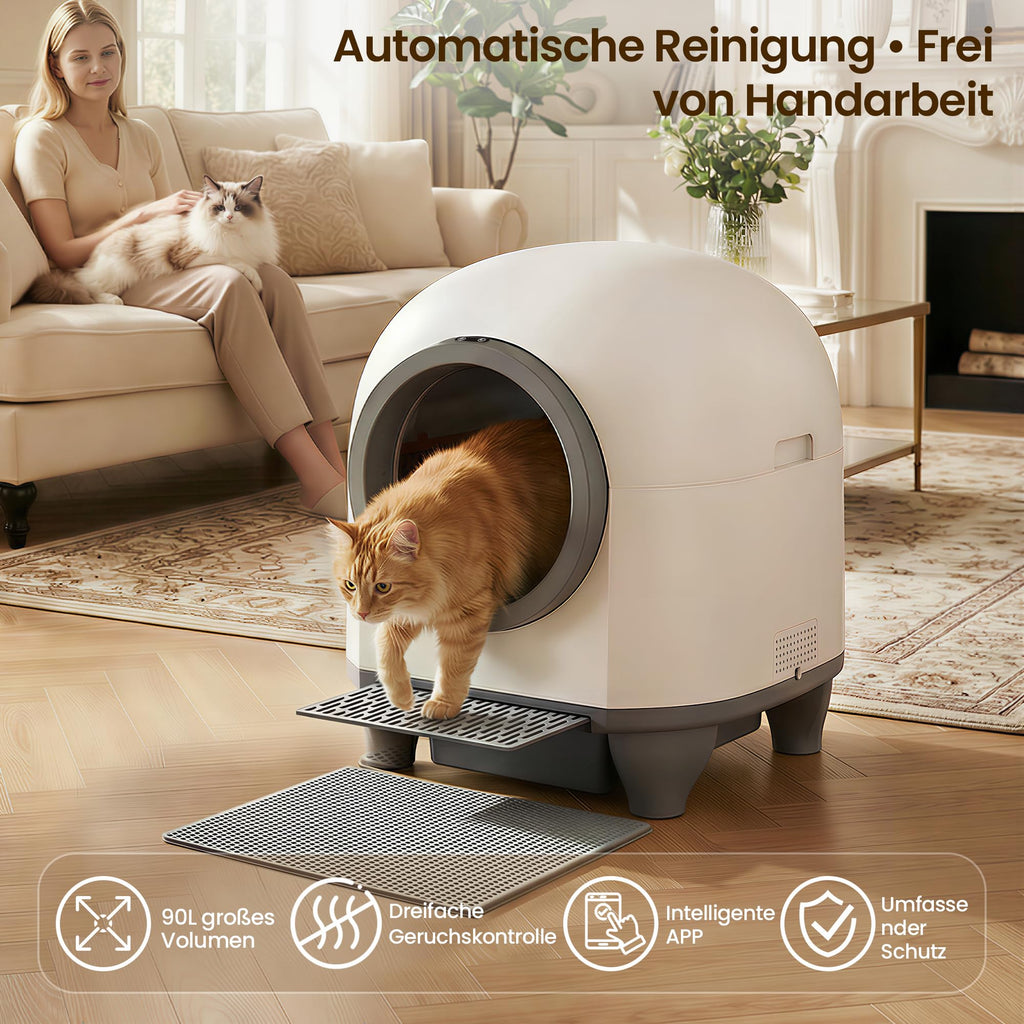 Automatisches Katzenklo 90L Katzentoilette für Mehrkatzenfamilien mit automatischer Selbstreinigung