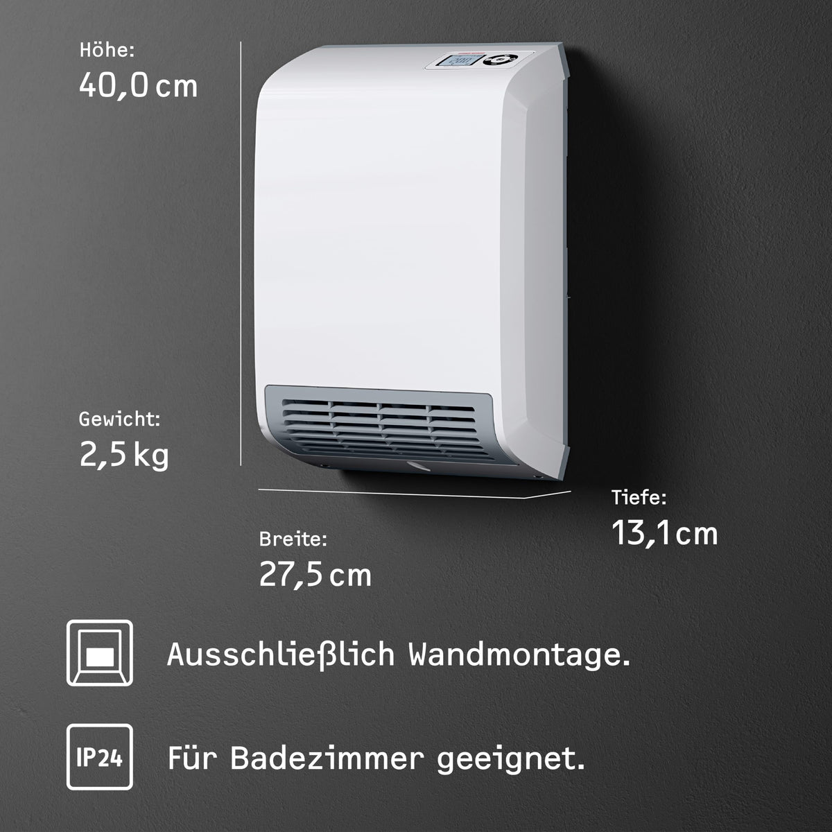 CK 20 Trend LCD Keramik Heizlüfter energiesparend für ca 25 m² TÜV Wochentimer Bad 2 kW 236653