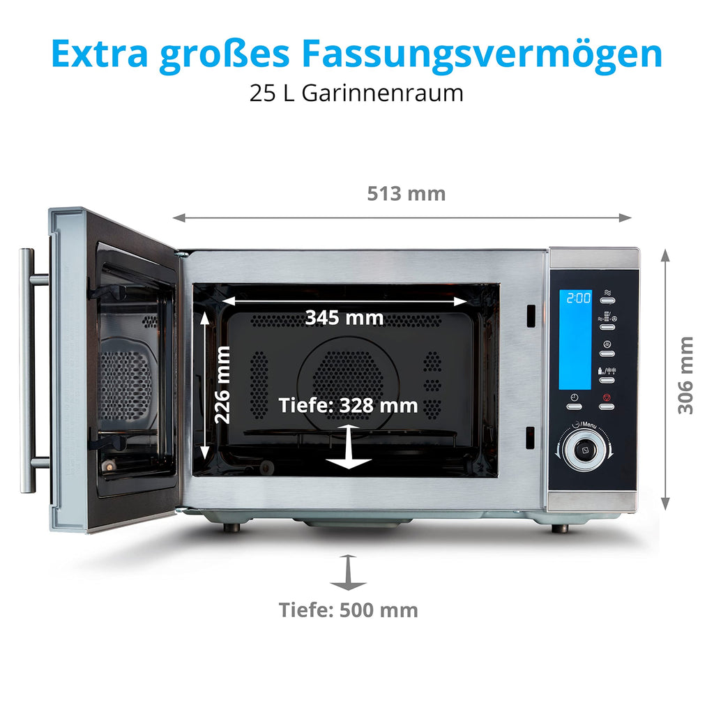 MD 15501 4 in 1 Mikrowelle mit Grill 25 L 900 Watt 1100 Watt Grill 2500 Watt Heißluft 10 Automatikprogramme