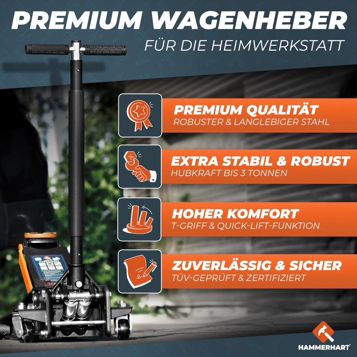 Hydraulischer Wagenheber 3T TÜV Rangierwagenheber 75 bis 505mm flach 360 Grad Rollen 2 Kolben Gummi T Griff