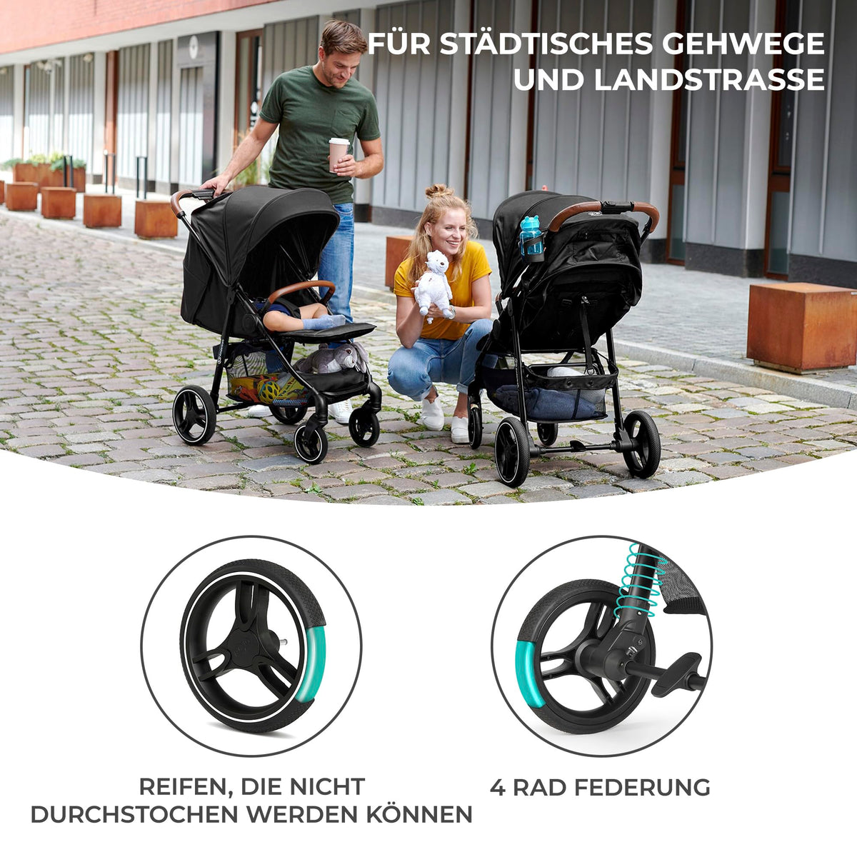 Grande Plus Buggy von Geburt bis 22 kg einhandfaltbar Liegeposition Verdeck mit Fenster 4 gefederte Räder Grau