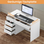 Schminktisch Weiß mit 5 Schubladen ohne Spiegel, Schreibtisch PC Tisch mit Stauraum, Jugendzimmer 120x55x75 cm