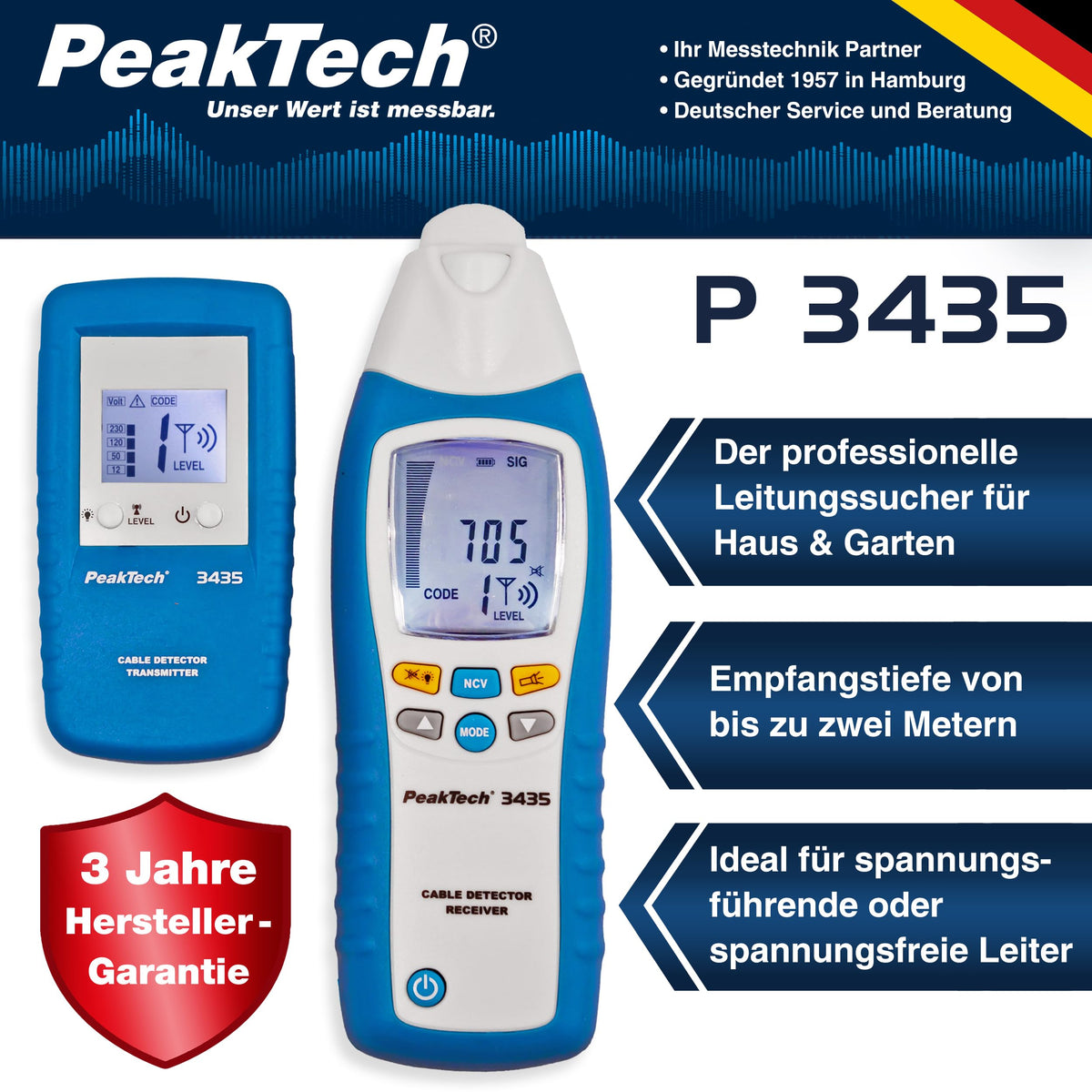 3435 Profi Leitungssuchgerät Leitungssucher Detektor 2m Tiefe für professionelle Leitungsortung