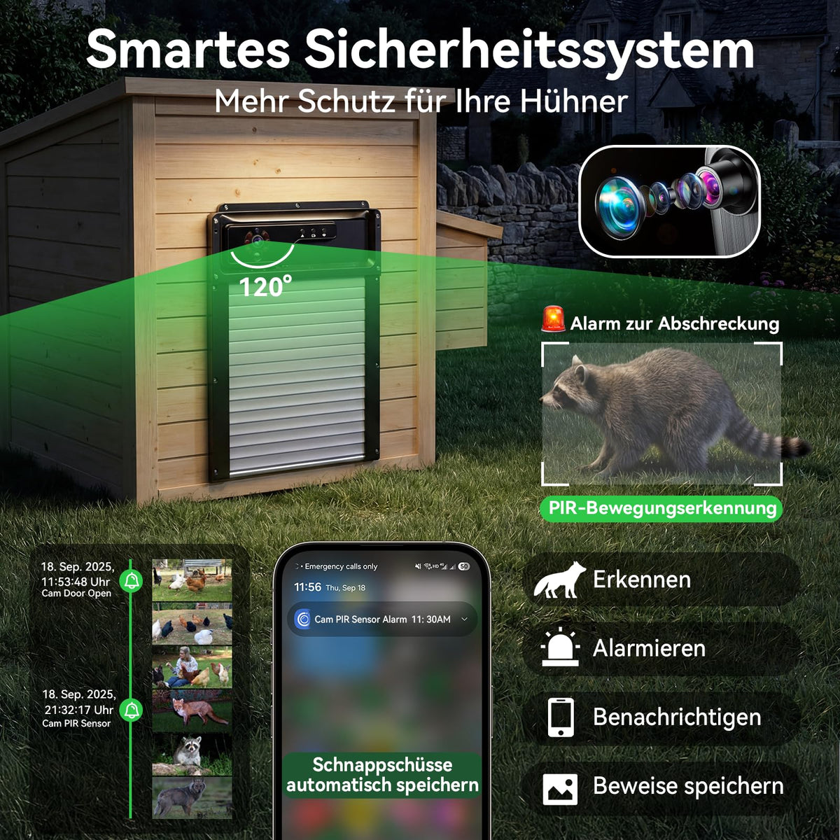 1080P Kamera Automatische Hühnerklappe mit Solar und WiFi App Steuerung für Hühnerstall und Stalltür