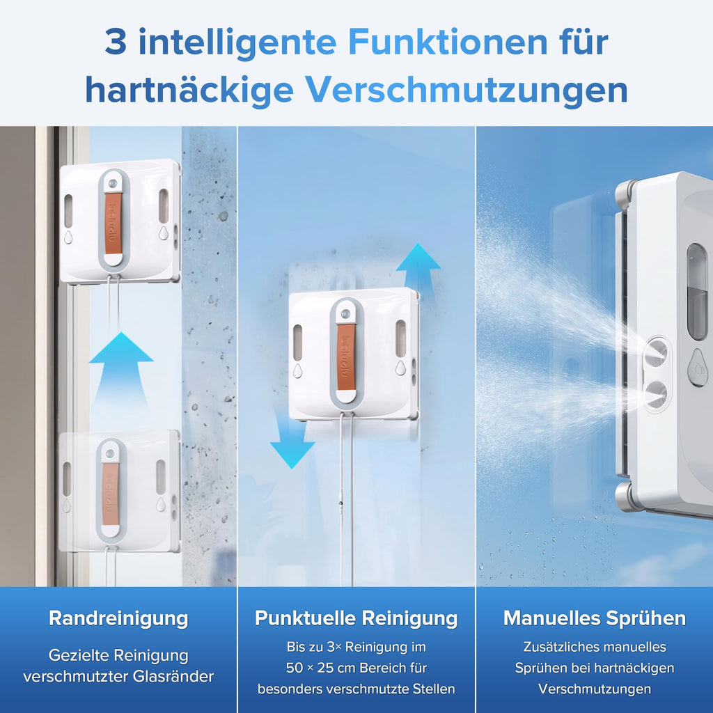 Elektrischer Fensterputzroboter mit KI Navigation und 8kPa Saugkraft für die Reinigung von Glas und Fenstern