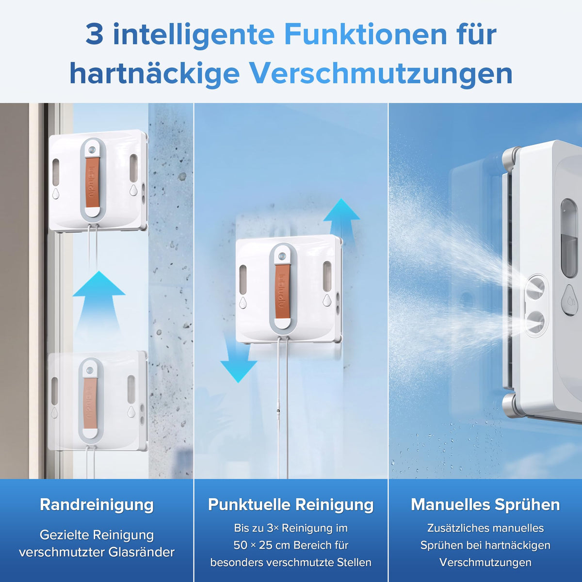 Elektrischer Fensterputzroboter mit KI Navigation und 8kPa Saugkraft für die Reinigung von Glas und Fenstern