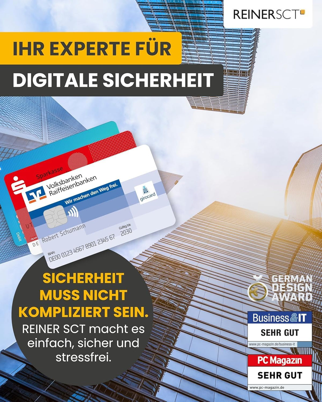 cyberJack RFID Komfort USB C Anschluss Chipkartenleser für Smartcard eID kontaktlos NFC Lesegerät