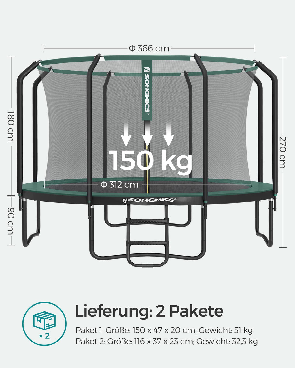 Kindertrampolin 244 305 366 427 cm rundes Gartentrampolin mit Sicherheitsnetz und Leiter Randabdeckung