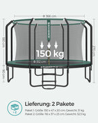 Kindertrampolin 244 305 366 427 cm rundes Gartentrampolin mit Sicherheitsnetz und Leiter Randabdeckung
