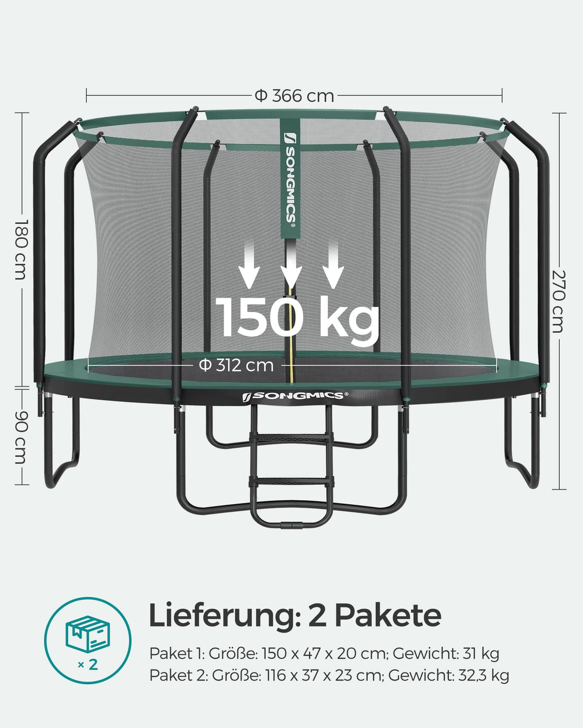 Kindertrampolin 244 305 366 427 cm rundes Gartentrampolin mit Sicherheitsnetz und Leiter Randabdeckung