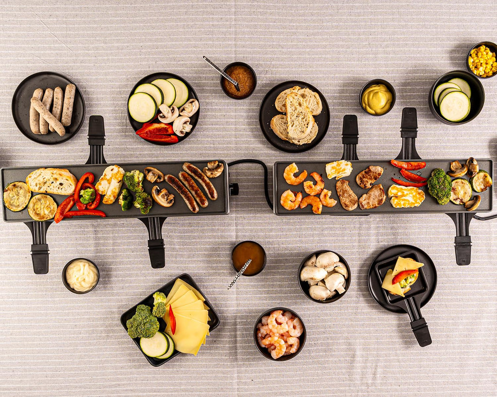 RC 1600 Raclette Grill für 8 Personen erweiterbar Parkdeck Alu Druckguss Grillplatte Antihaft 1460 W silber