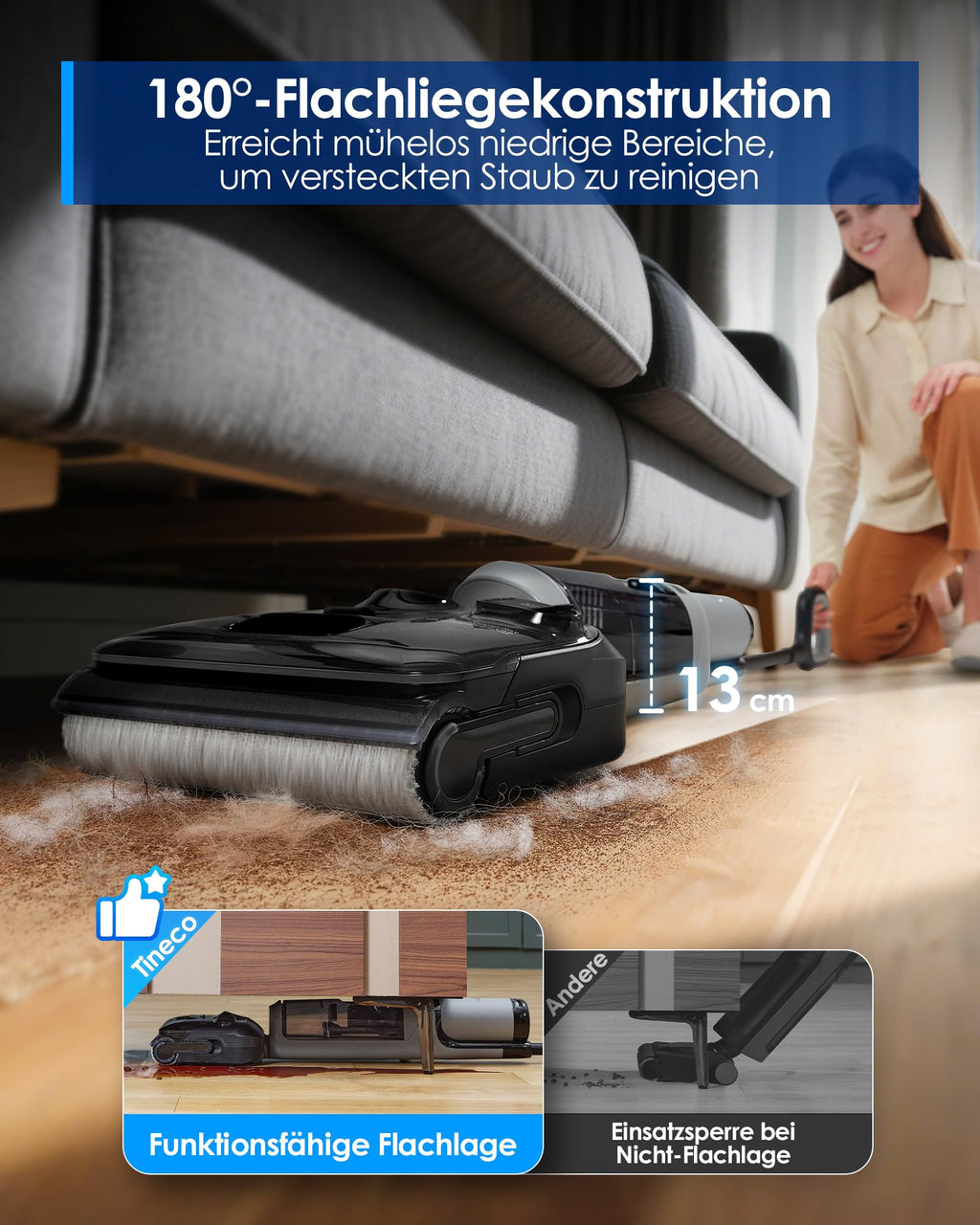 Floor ONE i5 Stretch Nass Trockensauger Wischsauger 180 Grad Lay Flat Anti Tangle für Hartböden