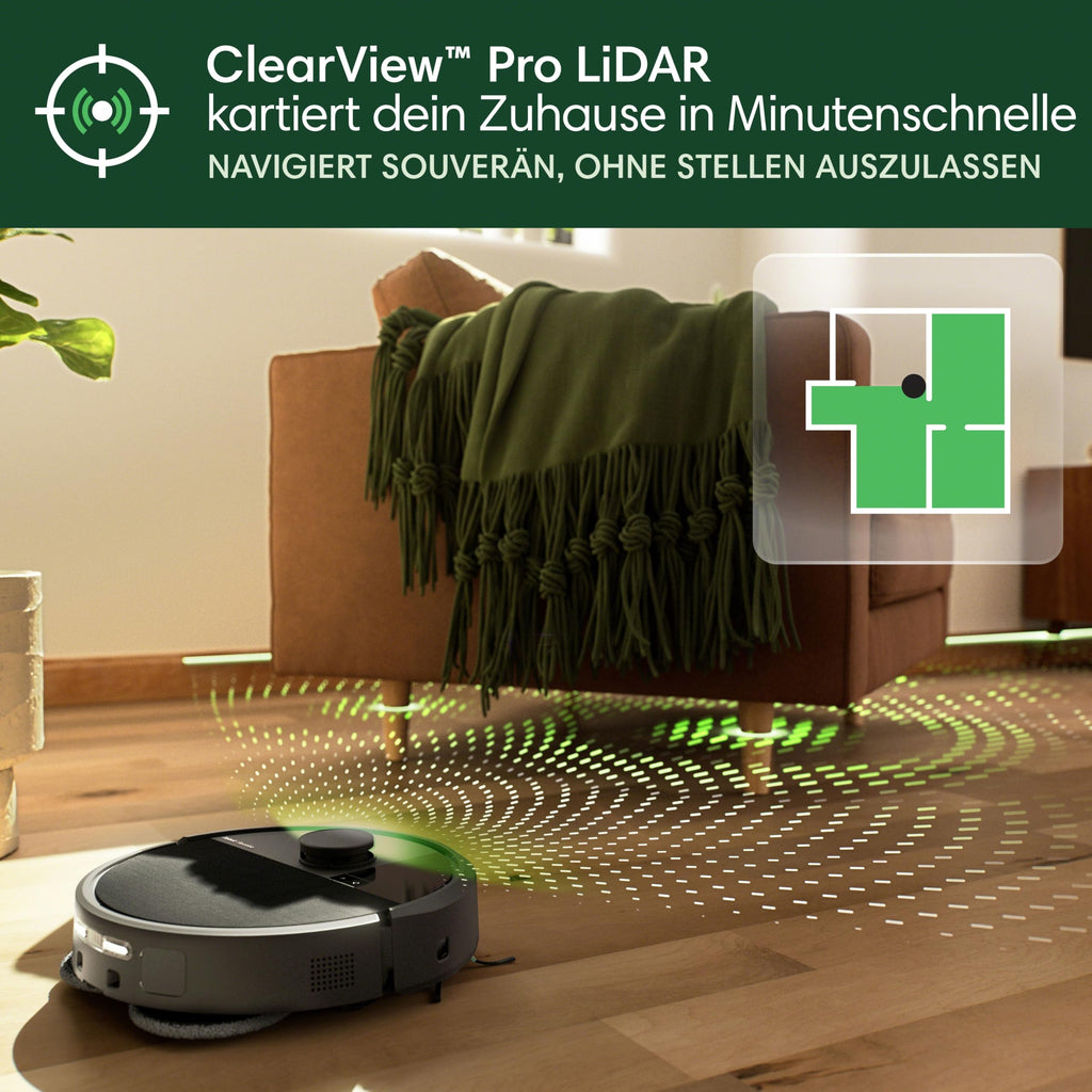 Plus 505 Combo Saugroboter, AutoWash Dock, Clearview Pro LiDAR, 7000Pa, DualClean Wischpads, Schwarz