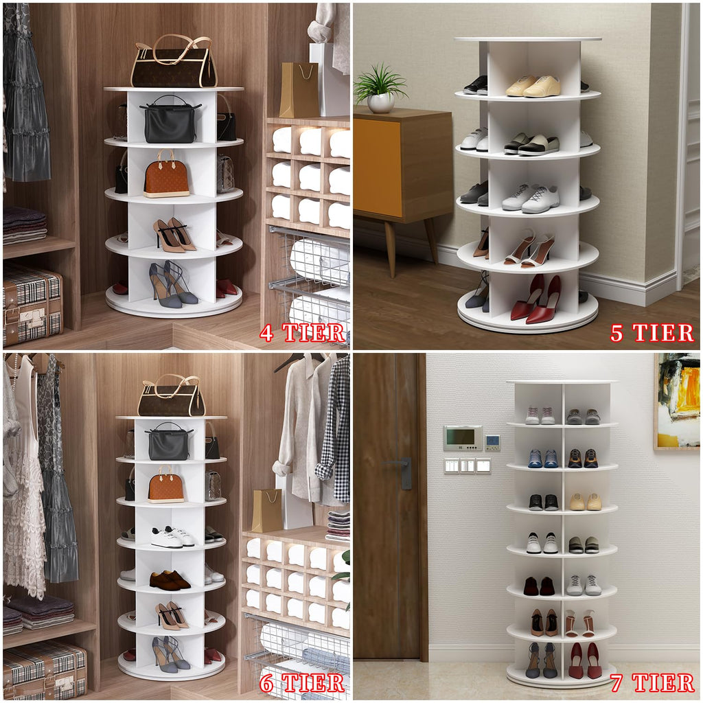 Drehbarer Schuhschrank 360 Grad Schuhregal Karussell Aufbewahrung Vertikale Handtasche Weiß 7 Etage