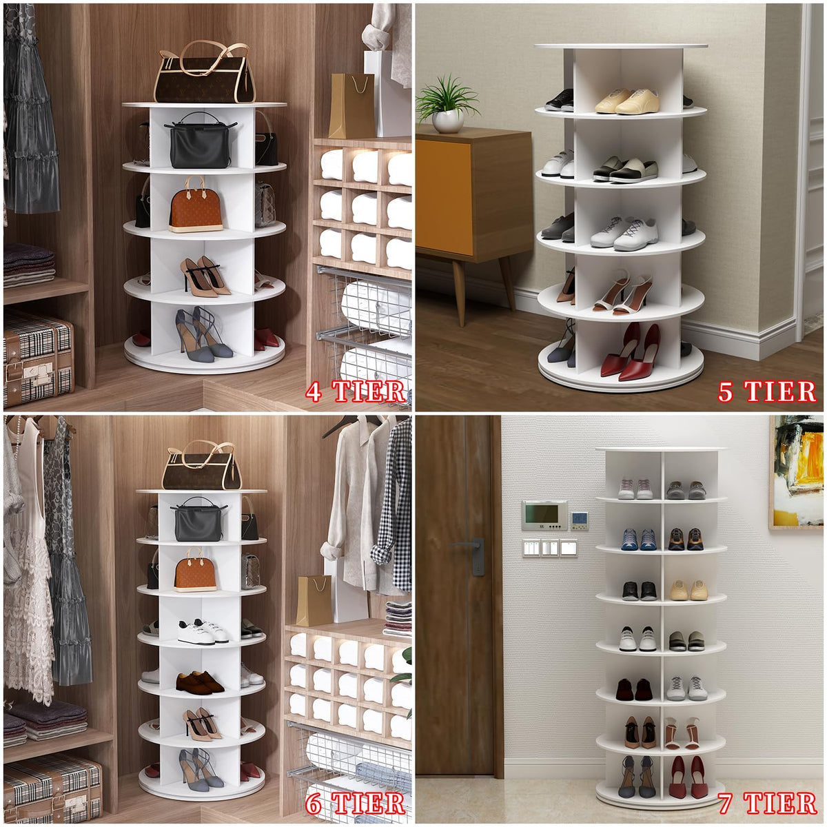 Drehbarer Schuhschrank 360 Grad Schuhregal Karussell Aufbewahrung Vertikale Handtasche Weiß 7 Etage