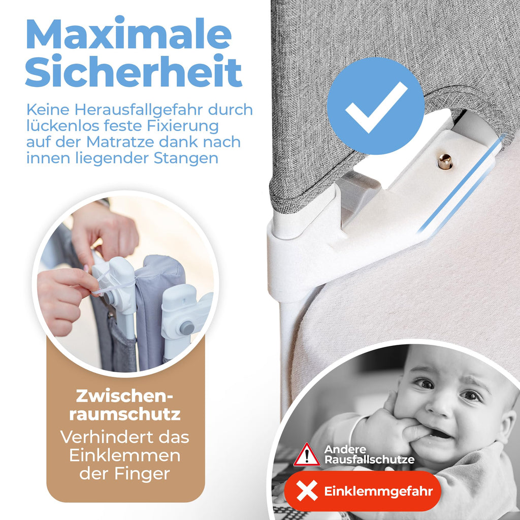 Rausfallschutz Boxspringbett Elternbett 180x200cm 8er Set Stabilitätsstange Zwischenraumschutz laborgeprüft
