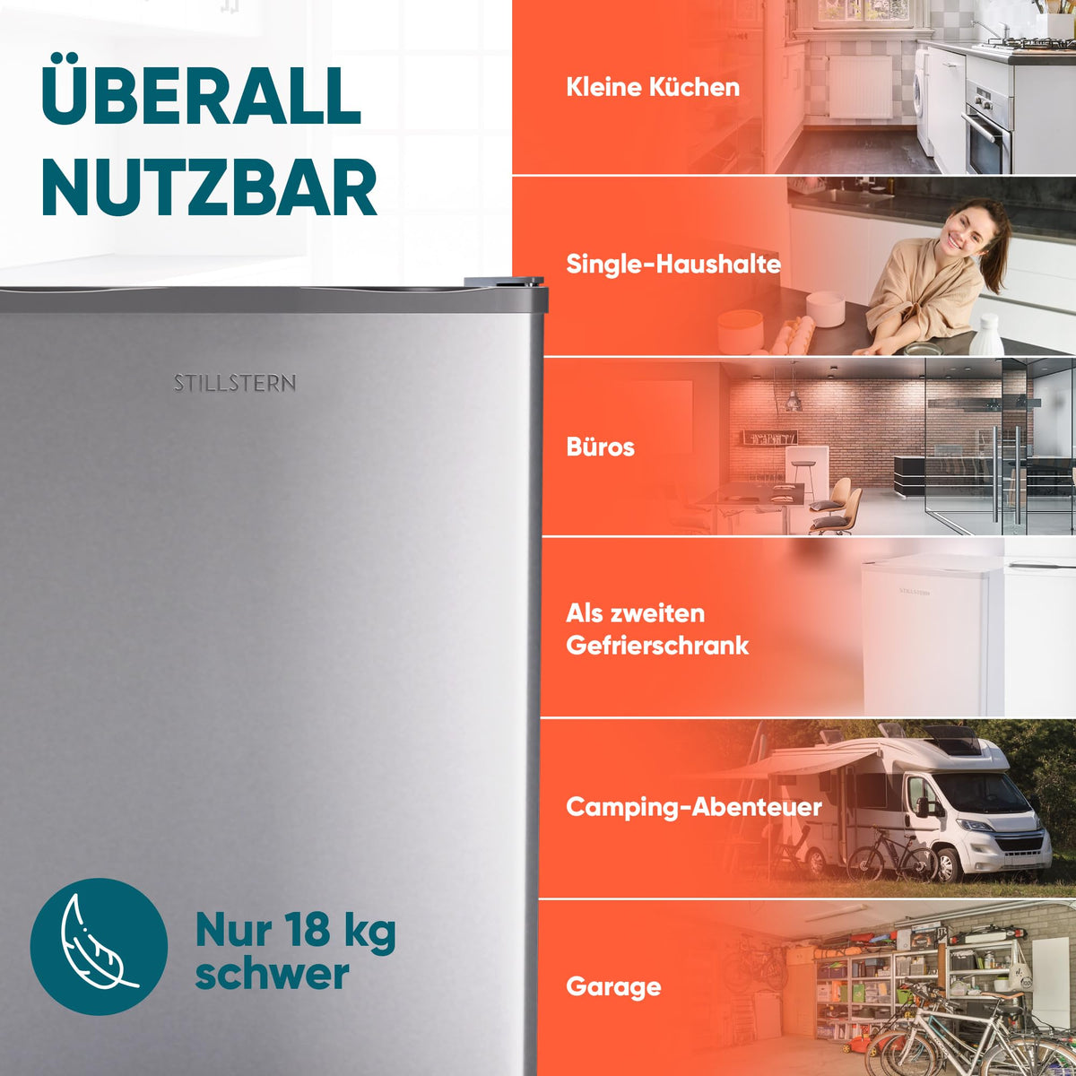 Mini Gefrierschrank 42L minus 18°C Eiswürfelschale Türanschlag wechselbar 4 Sterne Camping Energieklasse E