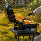 2 Brenner Gasgrill 5 kW Tischgrill mit klappbaren Seitentischen tragbarer BBQ Grill für Balkon Garten Schwarz