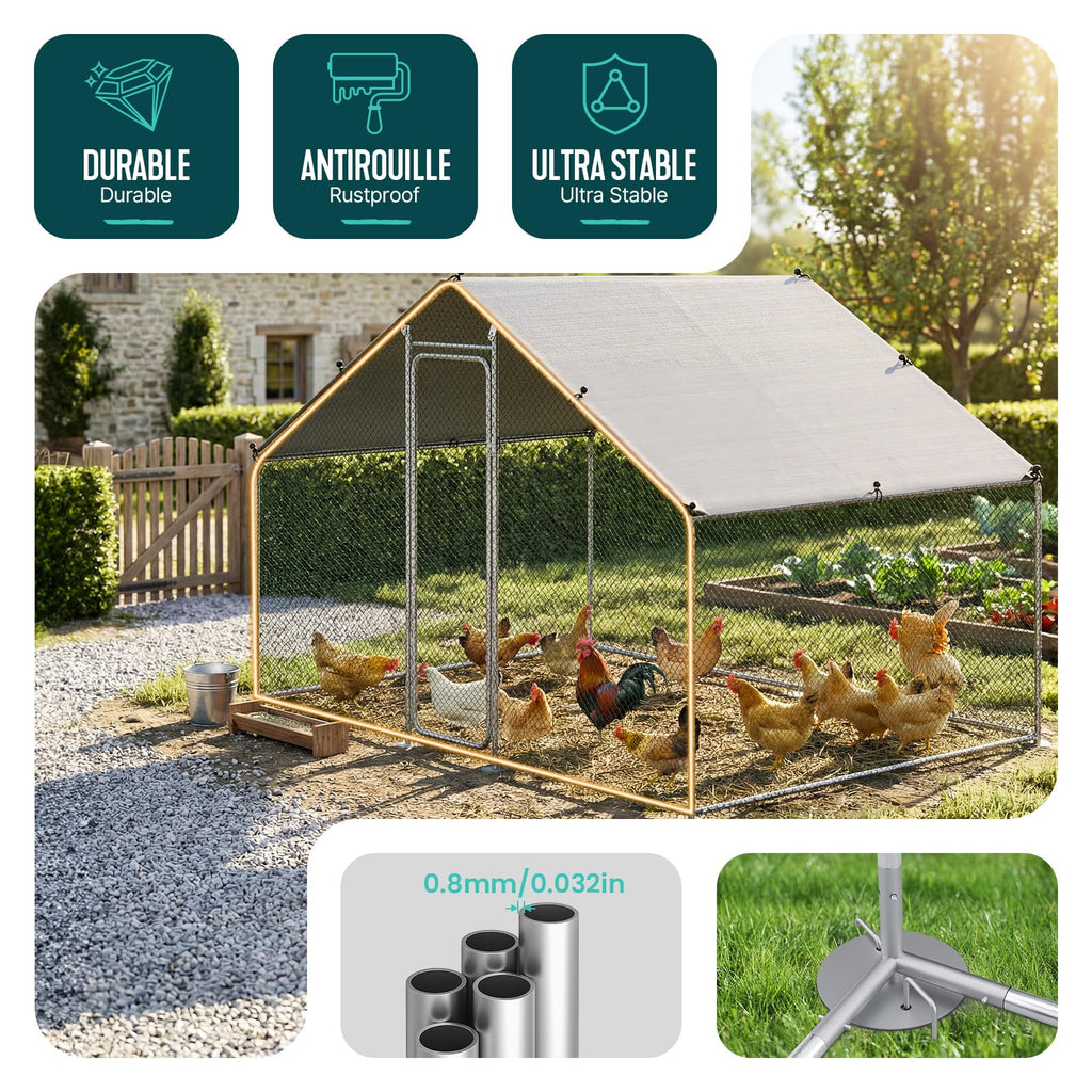Hühnerstall 6m² Metall 3x2x2m Hühnerhaus Hühnergehege Sicherheitsschloss wasserdichtes PE Farbtuch für Hühner