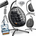 Hängesessel mit Gestell Polyrattan Outdoor Indoor 360° 150kg inkl Polsterkissen 2in1 Deckenhalterung Cover