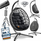 Hängesessel mit Gestell Polyrattan Outdoor Indoor 360° 150kg inkl Polsterkissen 2in1 Deckenhalterung Cover