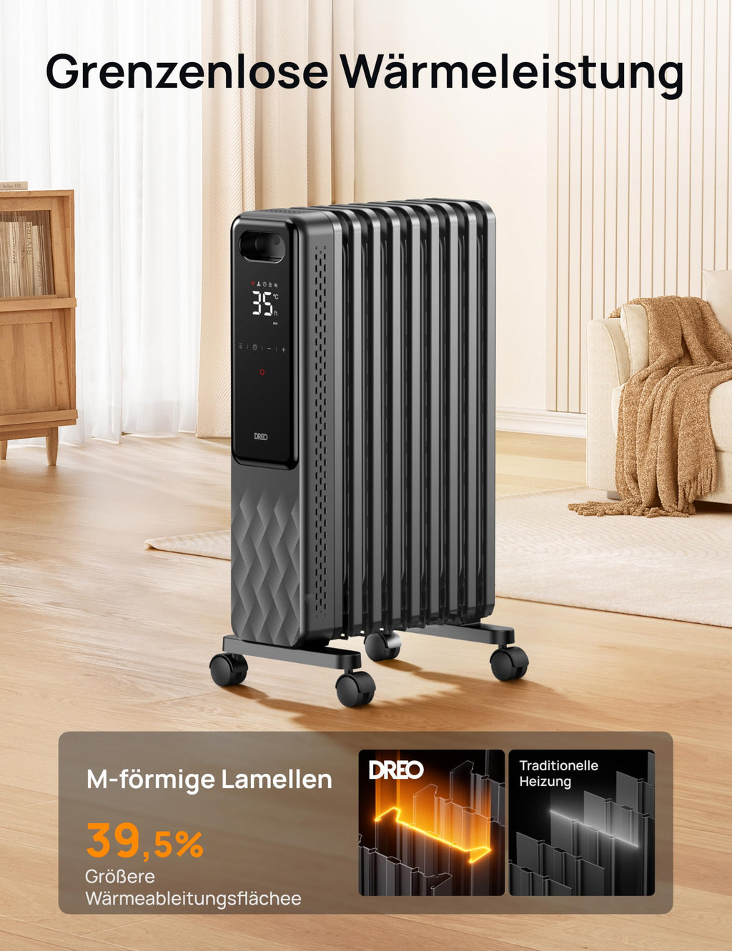 Ölradiator 2000W Energiesparend Heizung 9 Rippen Fernbedienung 3 Stufen 24h Timer Thermostat Kippschutz OH310