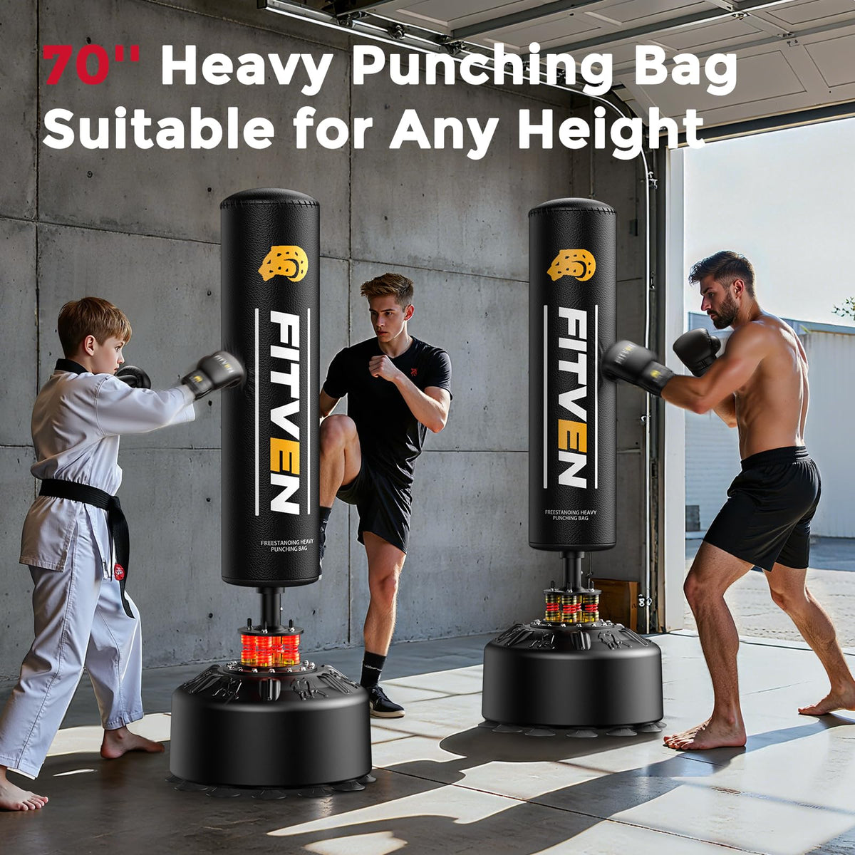 Schwerer freistehender Boxsack 100kg 180cm mit Boxhandschuhen und Saugnapf für Zuhause Erwachsene Familie