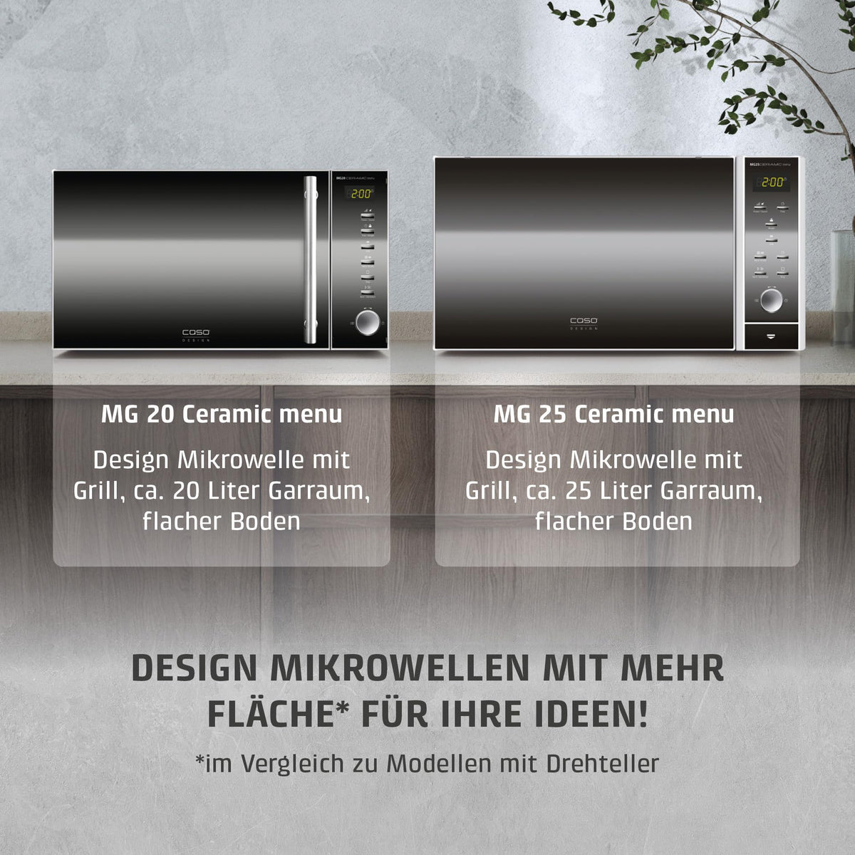 MG20 Ceramic Menu Mikrowelle mit Grillfunktion ohne Drehteller 1000 Watt für schnelles Erwärmen und Grillen
