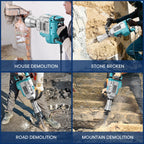 Abbruchhammer 1700W SDS Hex Stemmhammer 65 Joule Betonbrecher Antivibrationsgriff 2 Meißel Koffer mit Rollen