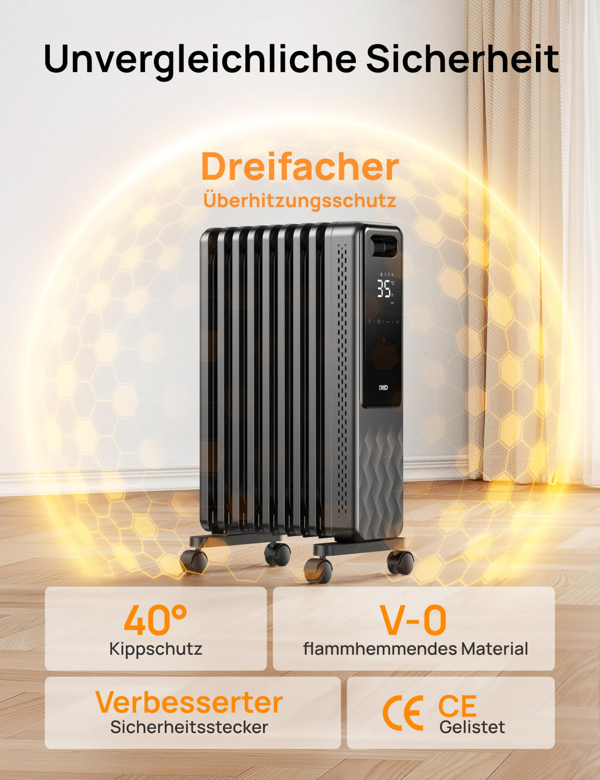 Ölradiator 2000W Energiesparend Heizung 9 Rippen Fernbedienung 3 Stufen 24h Timer Thermostat Kippschutz OH310
