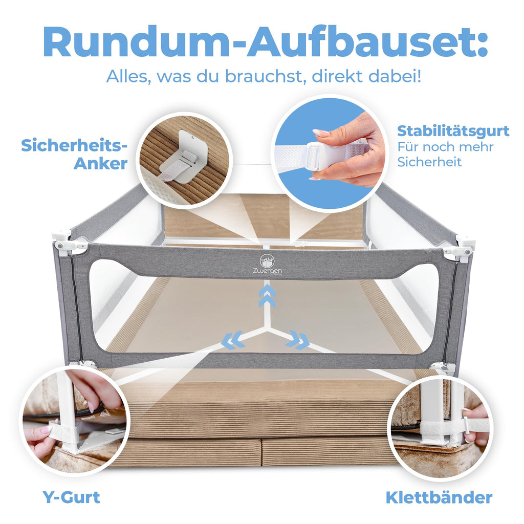 Rausfallschutz Boxspringbett Elternbett 180x200cm 8er Set Stabilitätsstange Zwischenraumschutz laborgeprüft