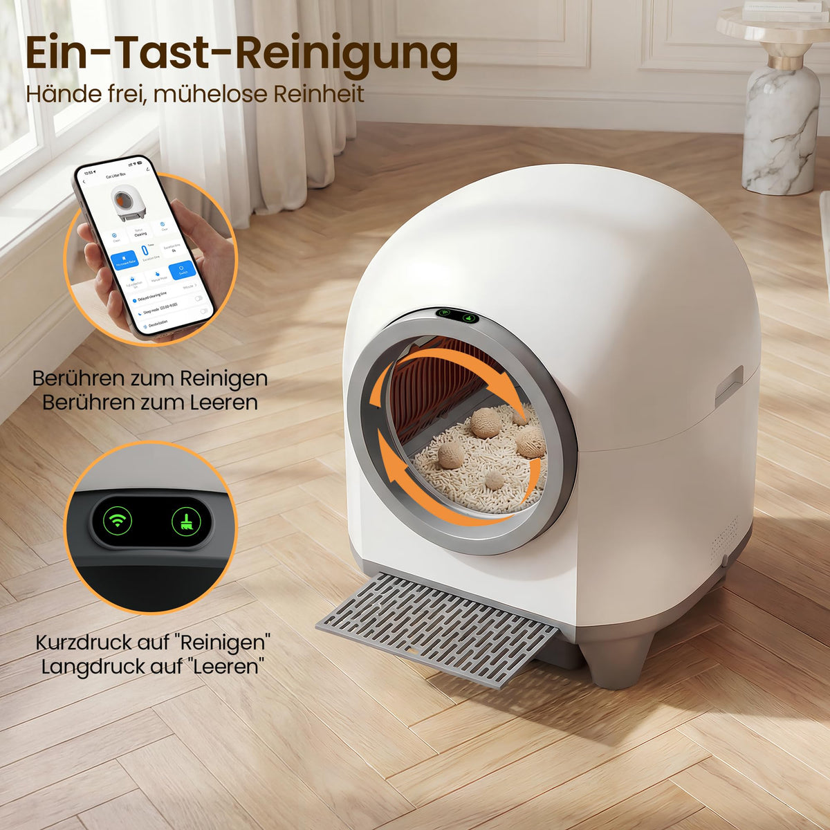 Automatisches Katzenklo 90L Katzentoilette für Mehrkatzenfamilien mit automatischer Selbstreinigung