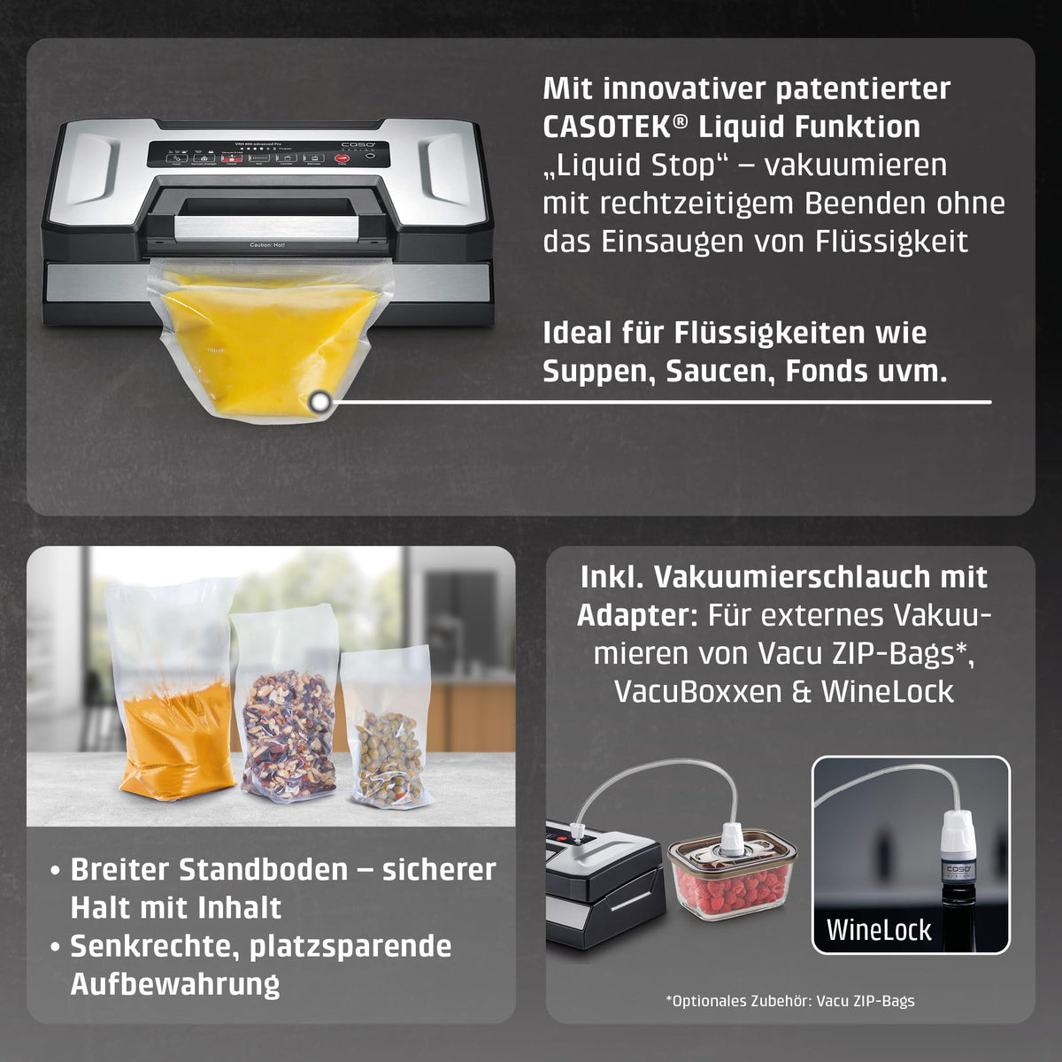 VRH 800 Advanced Pro Vakuumierer 20l/min Doppelkolbenpumpe 0,9 bar Doppelnaht 30 cm Rollenbox Cutter Edelstahl