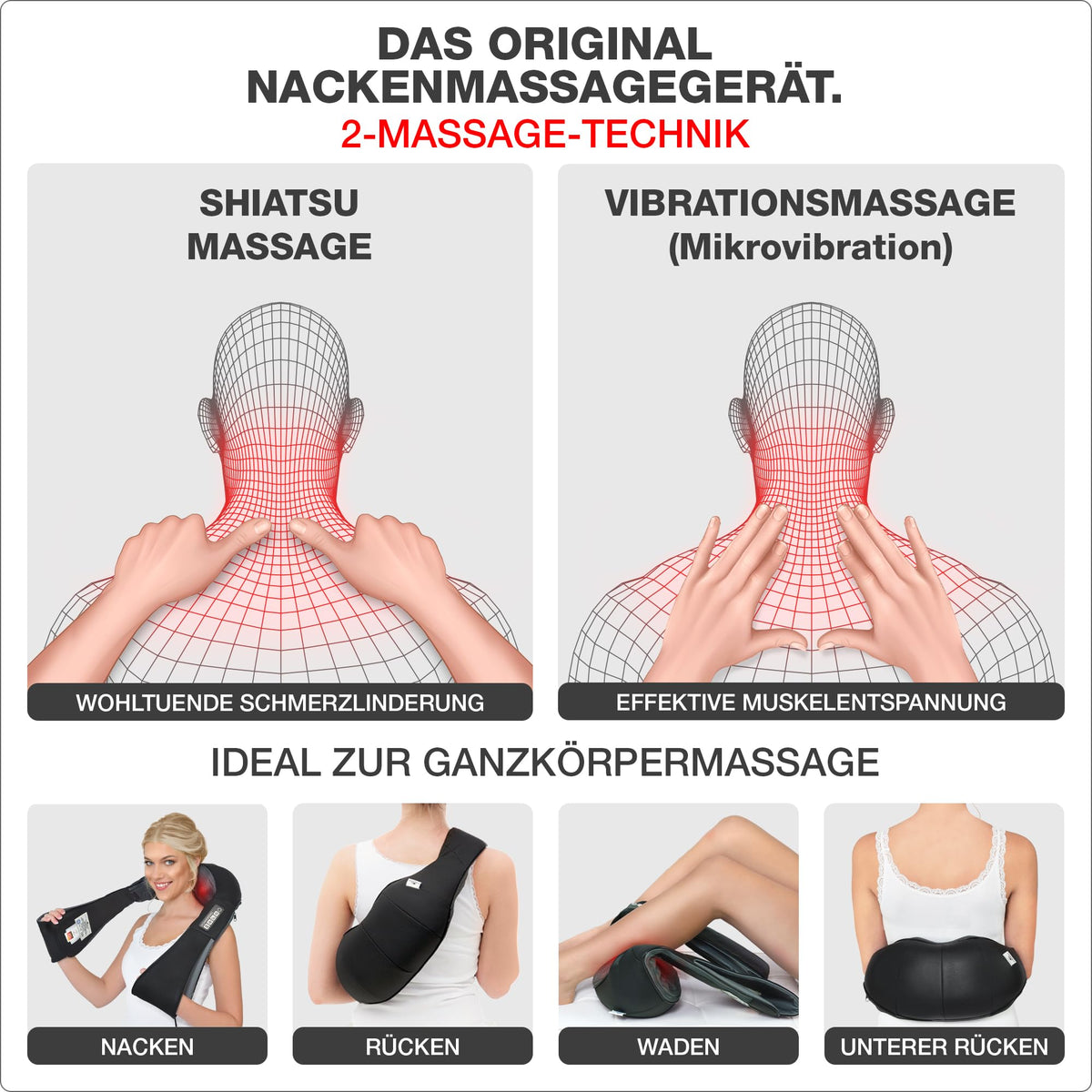 Das Original Nackenmassagegerät mit Wärme und Shiatsu Funktion TÜV geprüft Massagegerät für Nacken