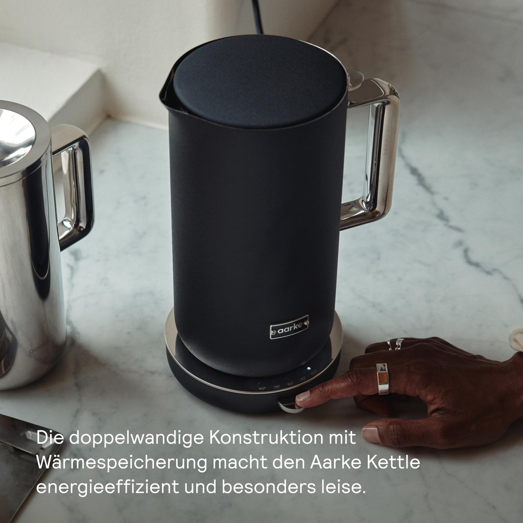 Edelstahl Wasserkocher Mattschwarz 1,2 L mit Temperatureinstellungen 360° Drehbasis leise tropffreier Ausguss