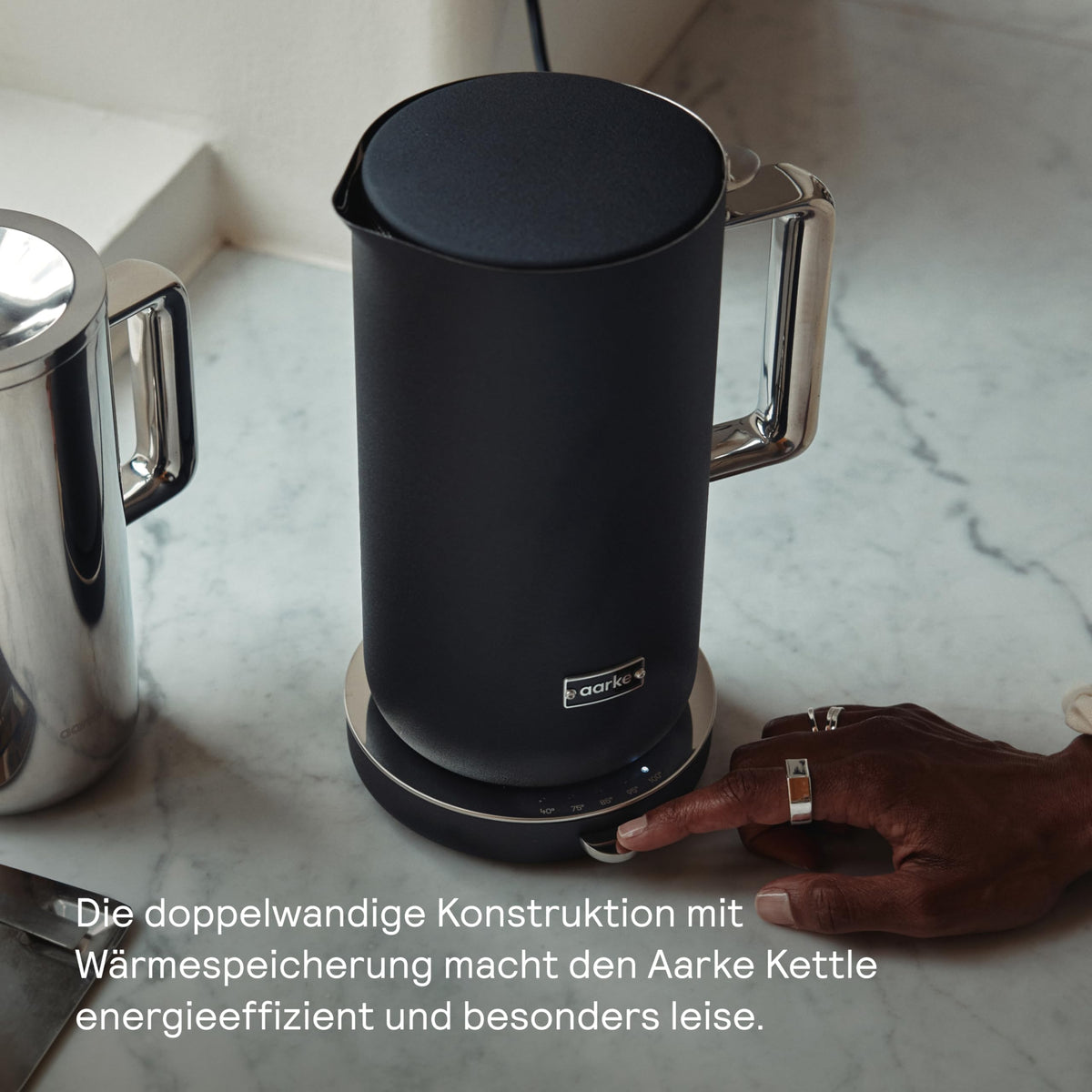 Edelstahl Wasserkocher Mattschwarz 1,2 L mit Temperatureinstellungen 360° Drehbasis leise tropffreier Ausguss