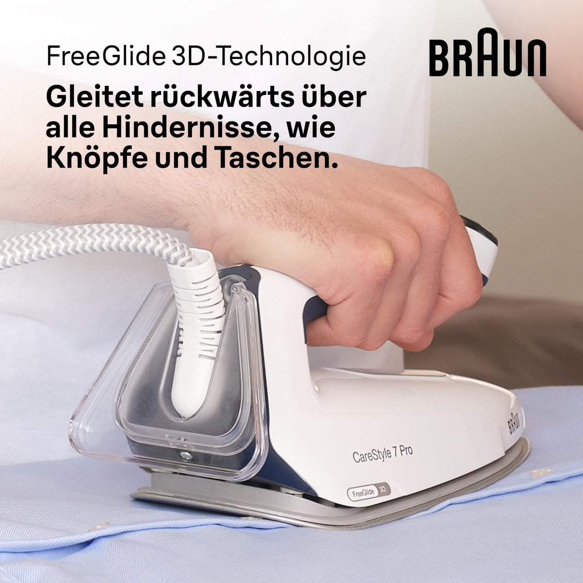 CareStyle 7 Pro IS 7282 BL Dampfbügeleisen FreeGlide 3D iCare abnehmbarer 2 L Tank 600 g/min 2700 W Blau Weiß