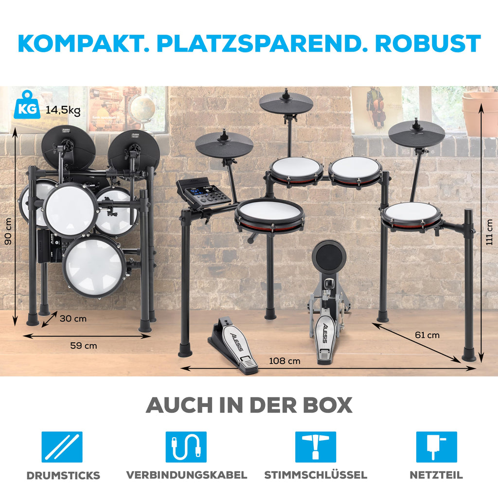 Nitro Max kompaktes elektronisches Schlagzeug E Drum Set mit Mesh Pads 10 Zoll Snare Bluetooth 400 Sounds