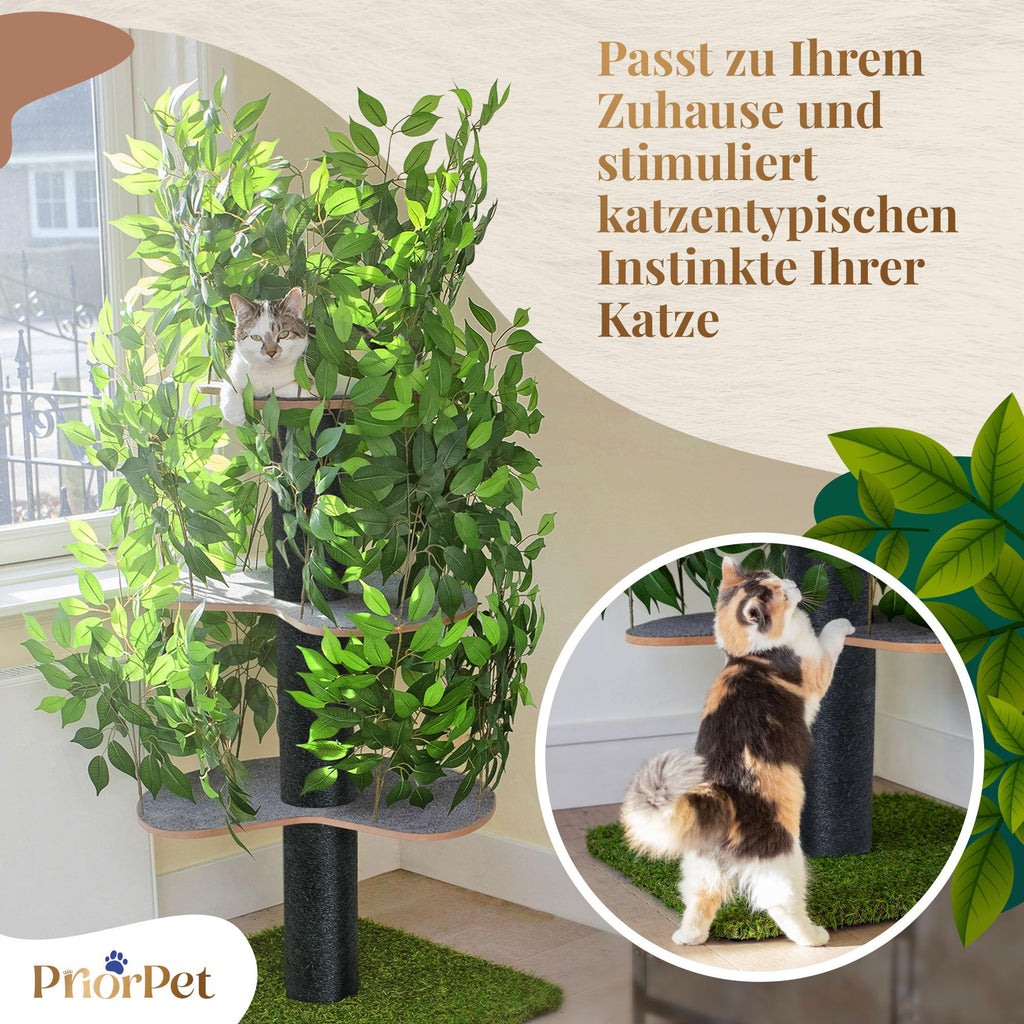 Kratzbaum Natur groß mehrstufig mit austauschbaren Blättern Klettern Verstecken Schlafen haustiersicher robust