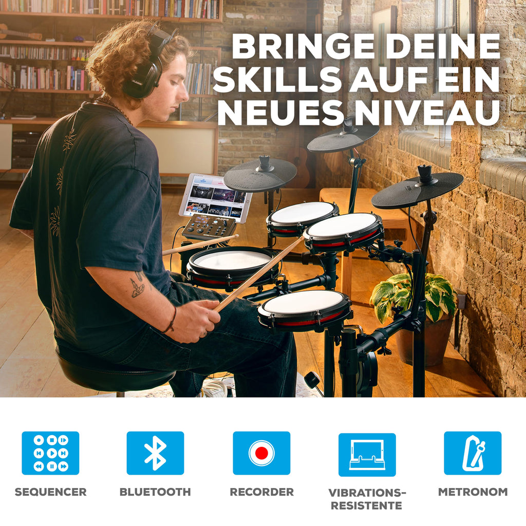 Nitro Max kompaktes elektronisches Schlagzeug E Drum Set mit Mesh Pads 10 Zoll Snare Bluetooth 400 Sounds