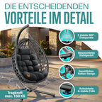 Hängesessel mit Gestell Polyrattan Outdoor Indoor 360° 150kg inkl Polsterkissen 2in1 Deckenhalterung Cover