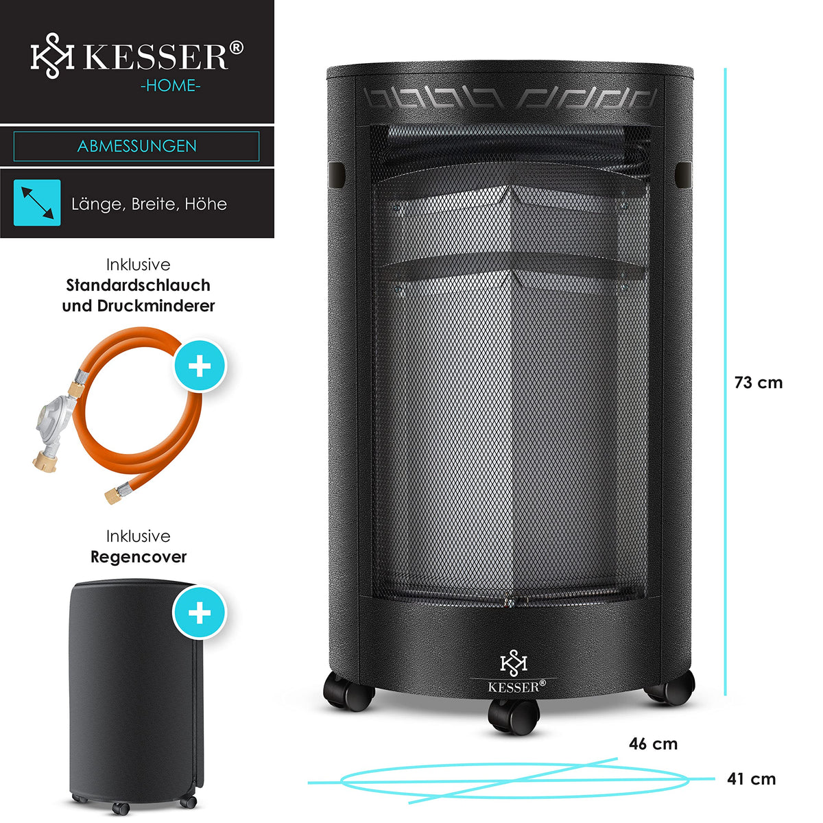 Gasheizstrahler Keramik 4200W Infrarot inkl Gasdruckregler Gasschlauch Schutzhülle Butan Propan Schwarz