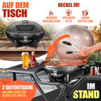 Elektrogrill 2 in 1 Tischgrill Standgrill Deckel Standfuß 2400 Watt faltbar Thermostat Antihaftbeschichtung