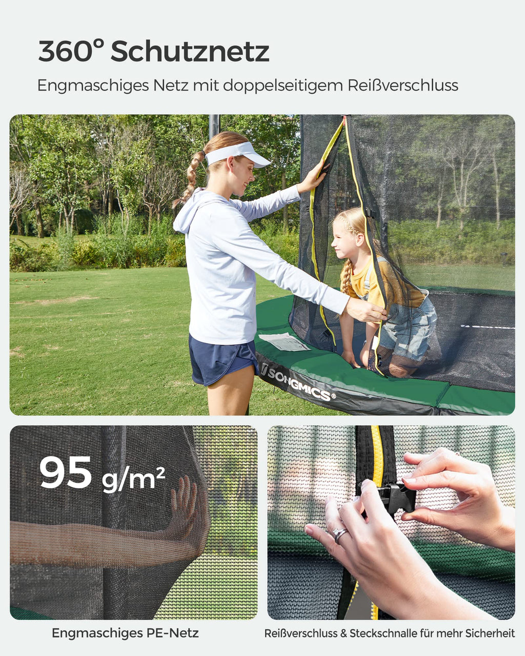 Kindertrampolin 244 305 366 427 cm rundes Gartentrampolin mit Sicherheitsnetz und Leiter Randabdeckung