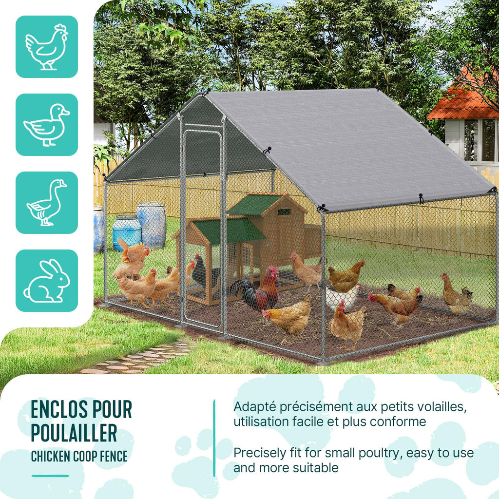Hühnerstall 6m² Metall 3x2x2m Hühnerhaus Hühnergehege Sicherheitsschloss wasserdichtes PE Farbtuch für Hühner