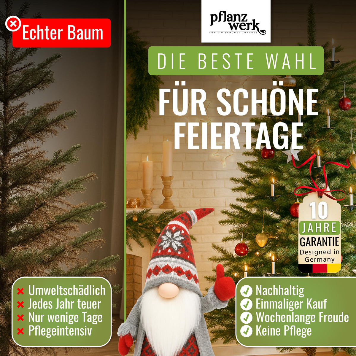 Kunstweihnachtsbaum Nordmanntanne 220cm mit Holzständer, Testsieger, naturgetreue Nadeln, ohne Beleuchtung