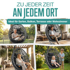Hängesessel mit Gestell Polyrattan Outdoor Indoor 360° 150kg inkl Polsterkissen 2in1 Deckenhalterung Cover