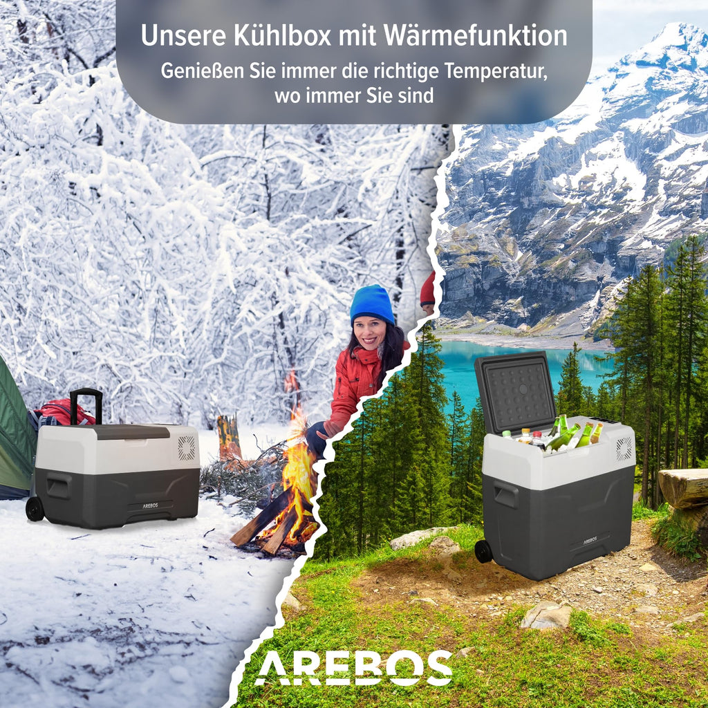 Tragbare Kompressor Kühlbox mit Rollen 47 Liter bis minus 20°C für Auto und Camping mit 230 V Netz